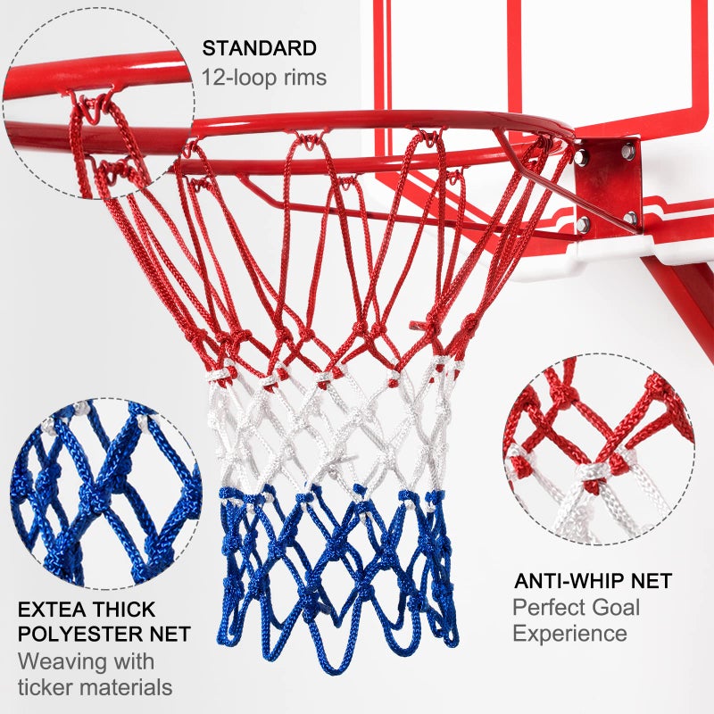 NEIJIANG Basketball Net Replacement,2023 Upgrade Thick Professional Basketball Nets Heavy Duty Outdoor,All Weather Anti Whip Color Never Fade -12 Loops(Red White Blue) - Image 3